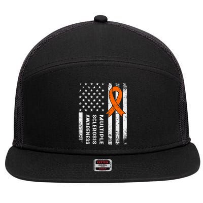 MS Multiple Sclerosis Awareness Orange Ribbon 7 Panel Mesh Trucker Snapback Hat