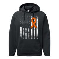 MS Multiple Sclerosis Awareness Orange Ribbon Performance Fleece Hoodie