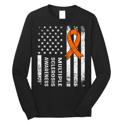 MS Multiple Sclerosis Awareness Orange Ribbon Long Sleeve Shirt
