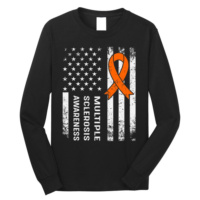 MS Multiple Sclerosis Awareness Orange Ribbon Long Sleeve Shirt