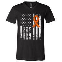 MS Multiple Sclerosis Awareness Orange Ribbon V-Neck T-Shirt