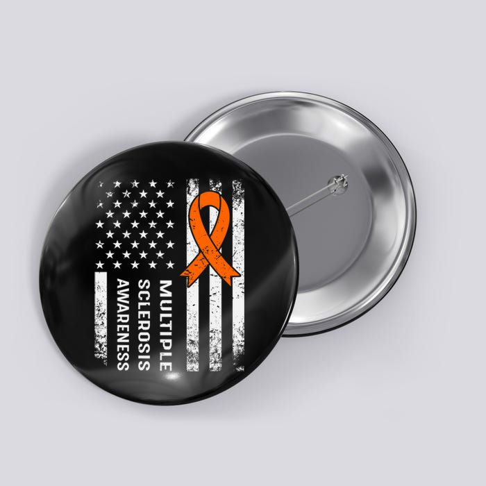 MS Multiple Sclerosis Awareness Orange Ribbon Button