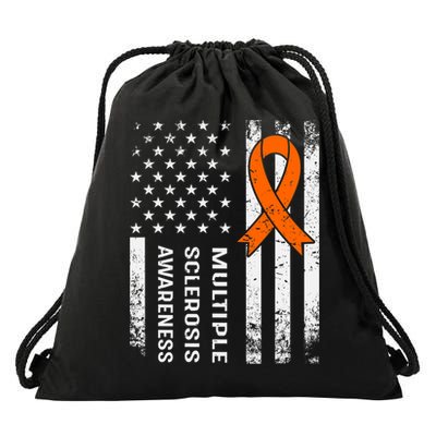 MS Multiple Sclerosis Awareness Orange Ribbon Drawstring Bag