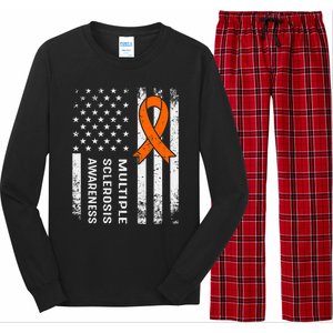 MS Multiple Sclerosis Awareness Orange Ribbon Long Sleeve Pajama Set