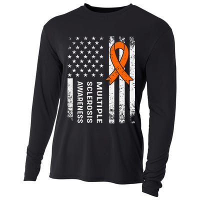 MS Multiple Sclerosis Awareness Orange Ribbon Cooling Performance Long Sleeve Crew