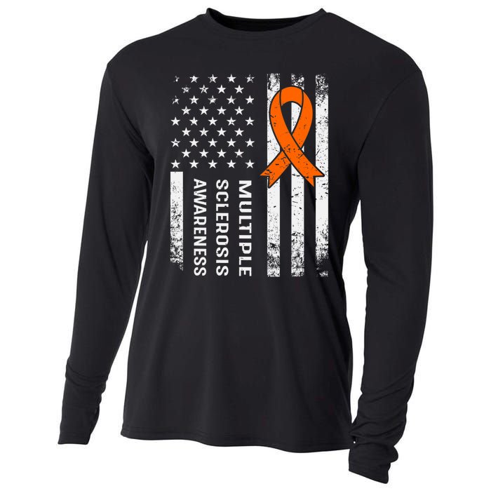 MS Multiple Sclerosis Awareness Orange Ribbon Cooling Performance Long Sleeve Crew