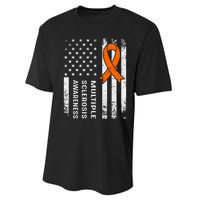 MS Multiple Sclerosis Awareness Orange Ribbon Performance Sprint T-Shirt