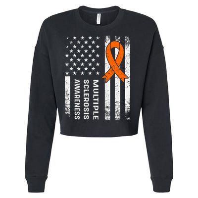 MS Multiple Sclerosis Awareness Orange Ribbon Cropped Pullover Crew
