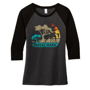 Masai Mara Safari National Reserve Kenya Serengeti Wildlife Women's Tri-Blend 3/4-Sleeve Raglan Shirt