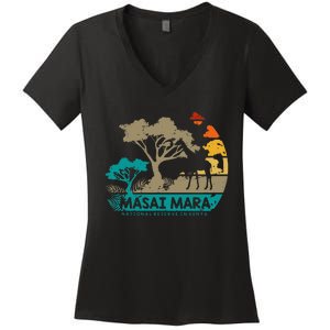 Masai Mara Safari National Reserve Kenya Serengeti Wildlife Women's V-Neck T-Shirt