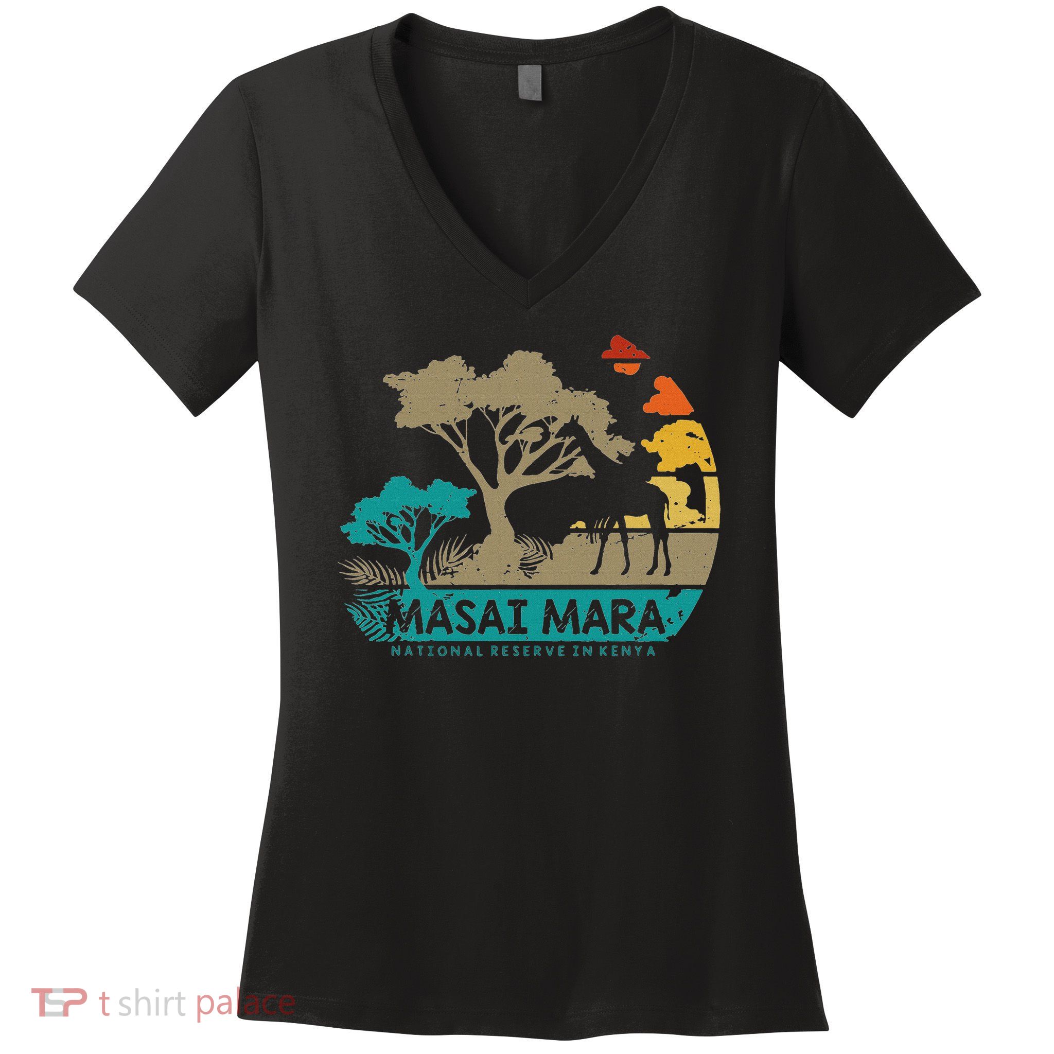 Masai Mara Safari National Reserve Kenya Serengeti Wildlife Women's V-Neck T-Shirt