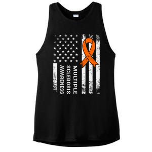 MS Multiple Sclerosis Awareness Orange Ribbon Ladies PosiCharge Tri-Blend Wicking Tank