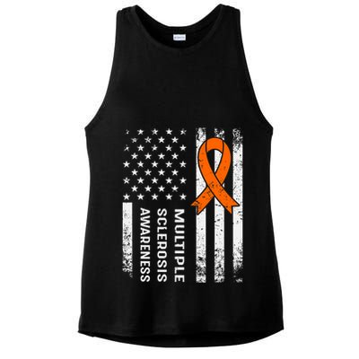 MS Multiple Sclerosis Awareness Orange Ribbon Ladies PosiCharge Tri-Blend Wicking Tank