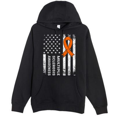 MS Multiple Sclerosis Awareness Orange Ribbon Premium Pullover Hoodie