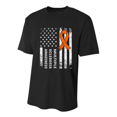MS Multiple Sclerosis Awareness Orange Ribbon Youth Performance Sprint T-Shirt