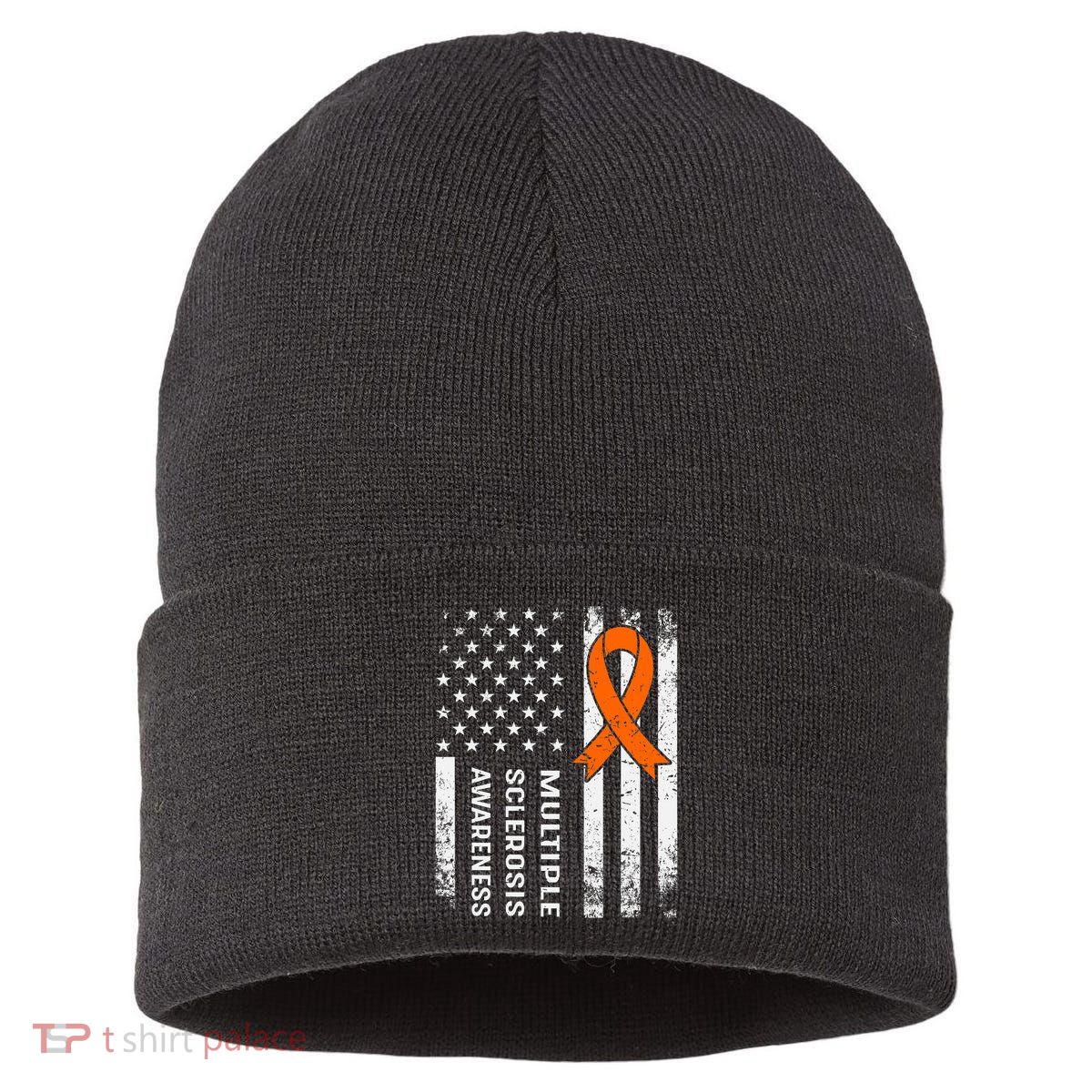 MS Multiple Sclerosis Awareness Orange Ribbon Sustainable Knit Beanie