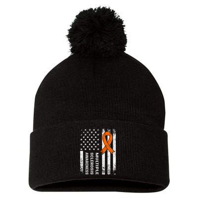 MS Multiple Sclerosis Awareness Orange Ribbon Pom Pom 12in Knit Beanie