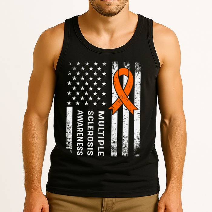 MS Multiple Sclerosis Awareness Orange Ribbon Tank Top