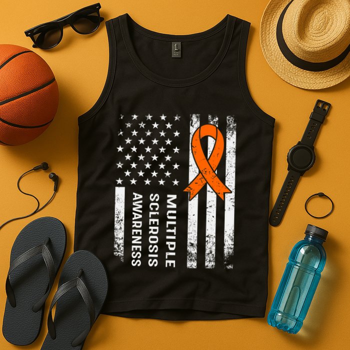 MS Multiple Sclerosis Awareness Orange Ribbon Tank Top