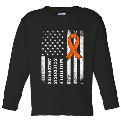 MS Multiple Sclerosis Awareness Orange Ribbon Toddler Long Sleeve Shirt