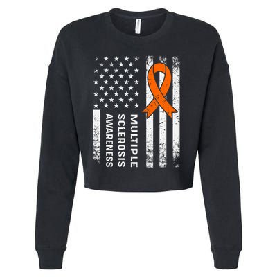 MS Multiple Sclerosis Awareness Orange Ribbon Cropped Pullover Crew