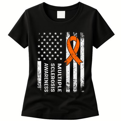 MS Multiple Sclerosis Awareness Orange Ribbon Womens T-Shirt