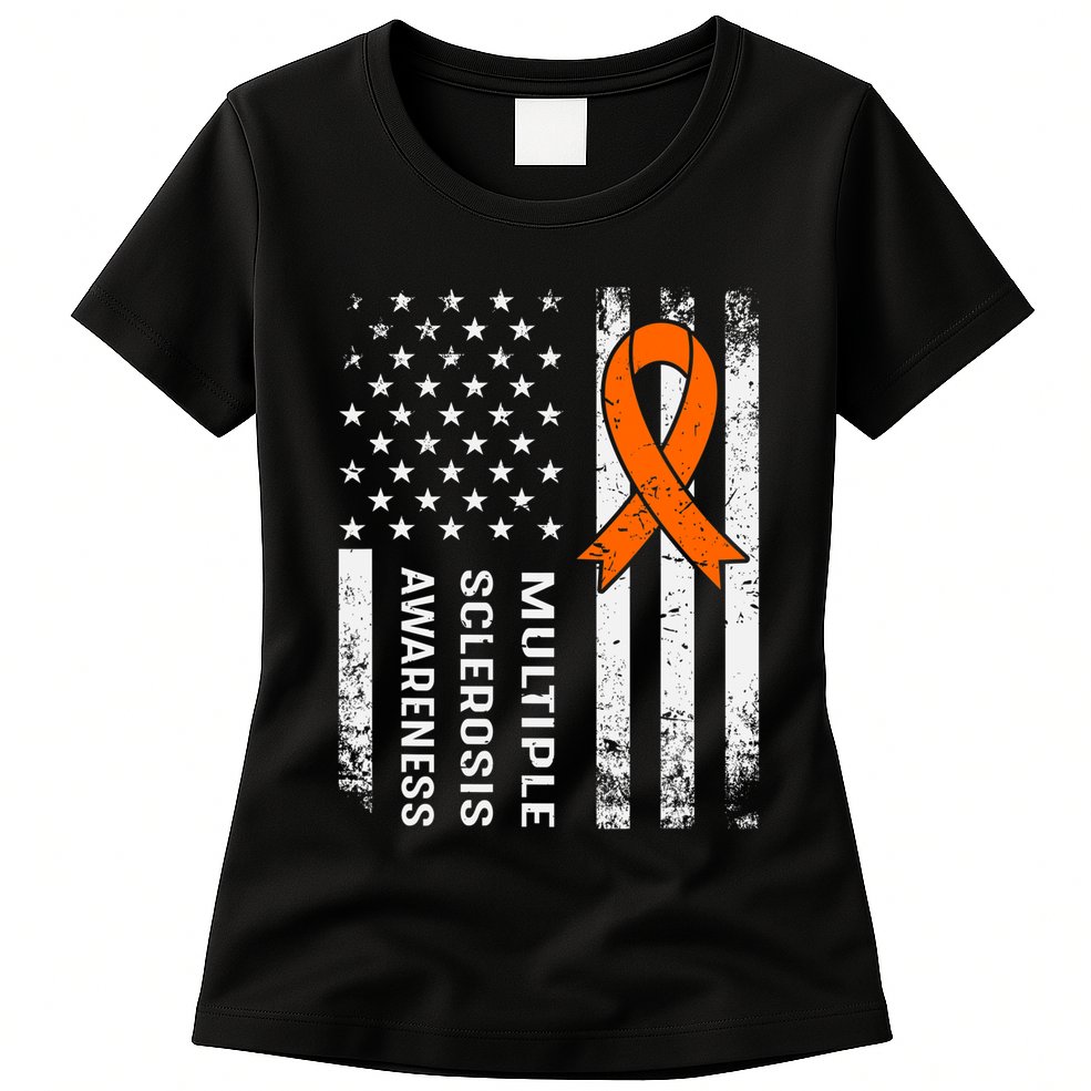 MS Multiple Sclerosis Awareness Orange Ribbon Womens T-Shirt