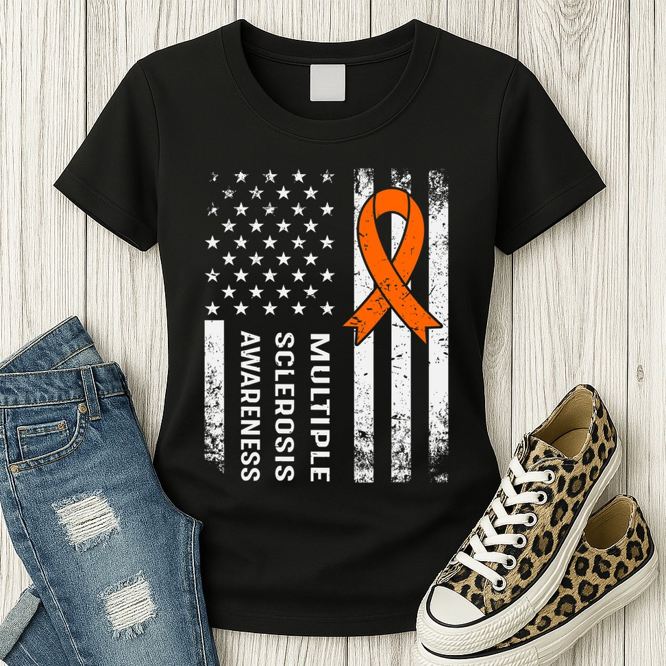 MS Multiple Sclerosis Awareness Orange Ribbon Womens T-Shirt