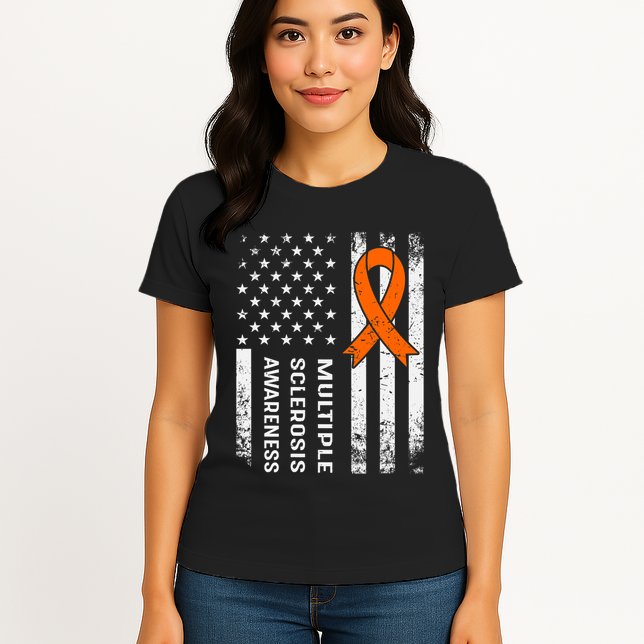 MS Multiple Sclerosis Awareness Orange Ribbon Womens T-Shirt