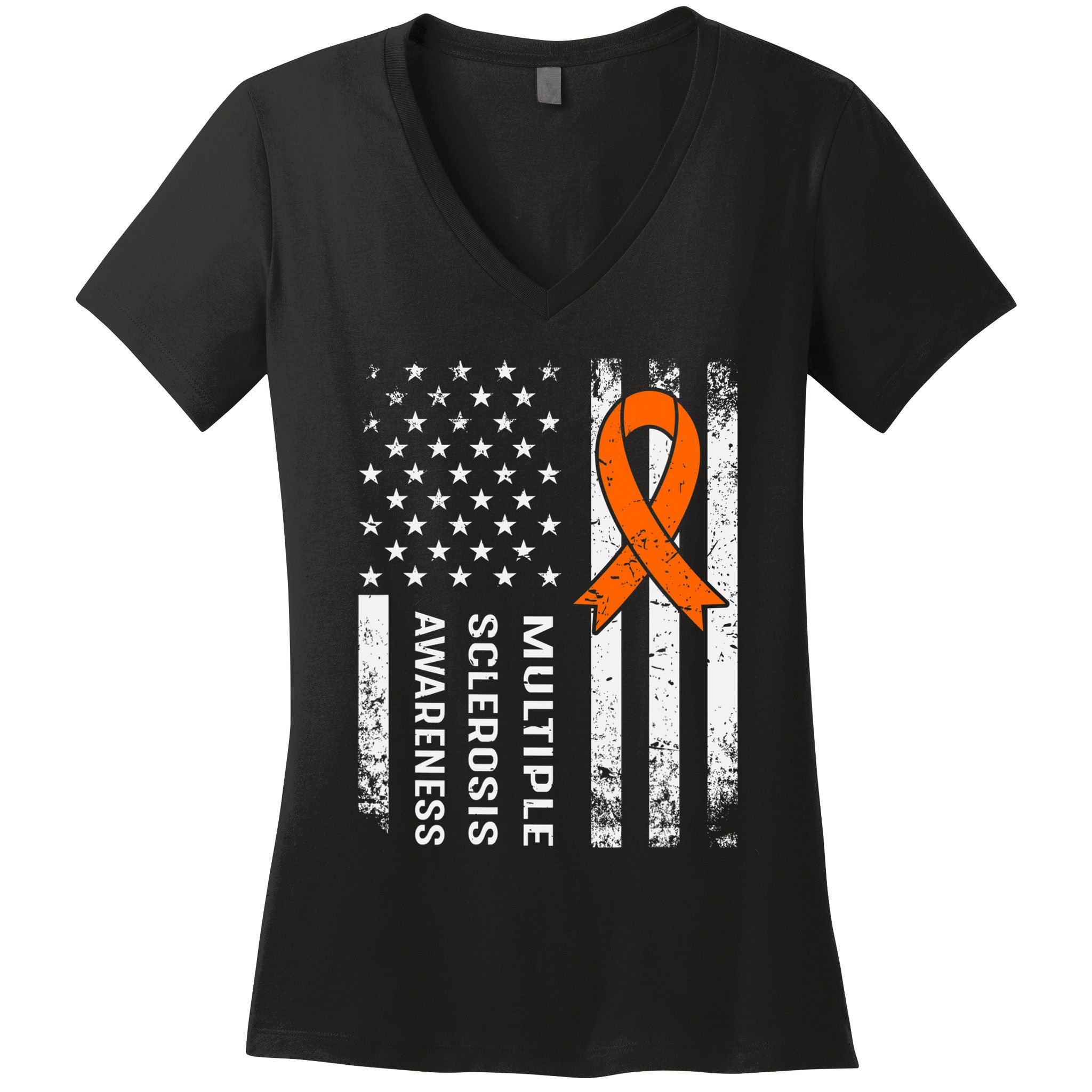 MS Multiple Sclerosis Awareness Orange Ribbon Women's V-Neck T-Shirt