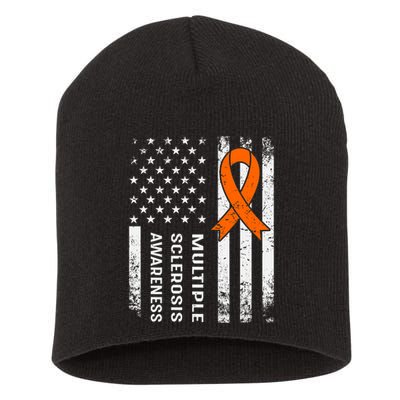 MS Multiple Sclerosis Awareness Orange Ribbon Short Acrylic Beanie