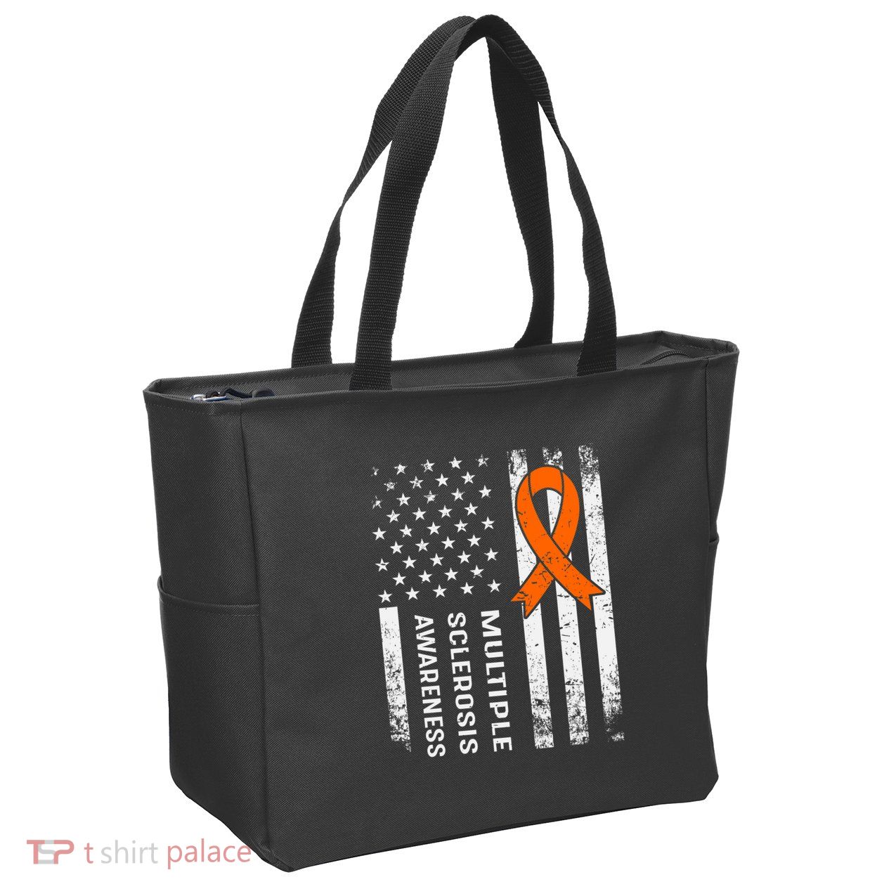 MS Multiple Sclerosis Awareness Orange Ribbon Zip Tote Bag