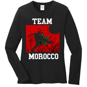 Morocco Moroccan Soccer Team Moroccan Pride Morocco Flag Ladies Long Sleeve Shirt