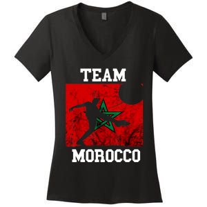 Morocco Moroccan Soccer Team Moroccan Pride Morocco Flag Women's V-Neck T-Shirt