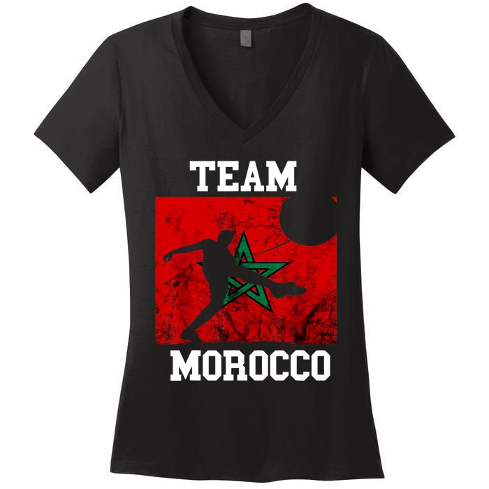 Morocco Moroccan Soccer Team Moroccan Pride Morocco Flag Women's V-Neck T-Shirt