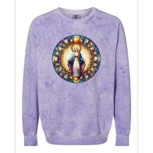 Mother Mary Stained Glass Collection: Mother Of God Jesus Christ Catholic Colorblast Crewneck Sweatshirt