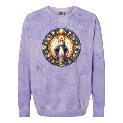 Mother Mary Stained Glass Collection: Mother Of God Jesus Christ Catholic Colorblast Crewneck Sweatshirt