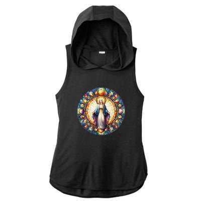 Mother Mary Stained Glass Collection: Mother Of God Jesus Christ Catholic Ladies PosiCharge Tri-Blend Wicking Draft Hoodie Tank