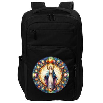 Mother Mary Stained Glass Collection: Mother Of God Jesus Christ Catholic Impact Tech Backpack