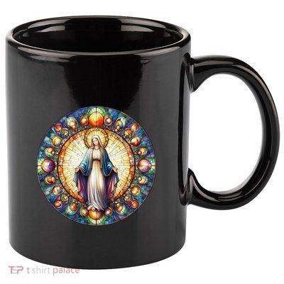 Mother Mary Stained Glass Collection: Mother Of God Jesus Christ Catholic 11oz C Handle Ceramic Mug