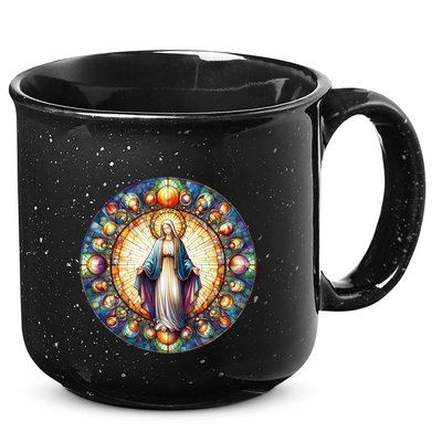 Mother Mary Stained Glass Collection: Mother Of God Jesus Christ Catholic 15oz Campfire Ceramic Mug