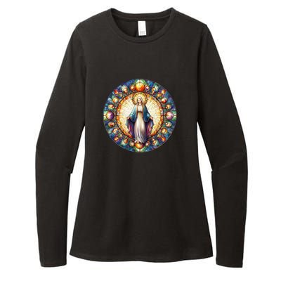 Mother Mary Stained Glass Collection: Mother Of God Jesus Christ Catholic Womens CVC Long Sleeve Shirt