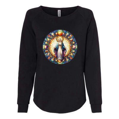 Mother Mary Stained Glass Collection: Mother Of God Jesus Christ Catholic Womens California Wash Sweatshirt