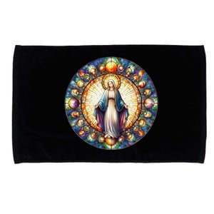 Mother Mary Stained Glass Collection: Mother Of God Jesus Christ Catholic Microfiber Hand Towel