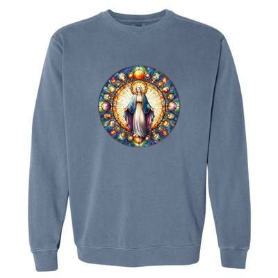 Mother Mary Stained Glass Collection: Mother Of God Jesus Christ Catholic Garment-Dyed Sweatshirt