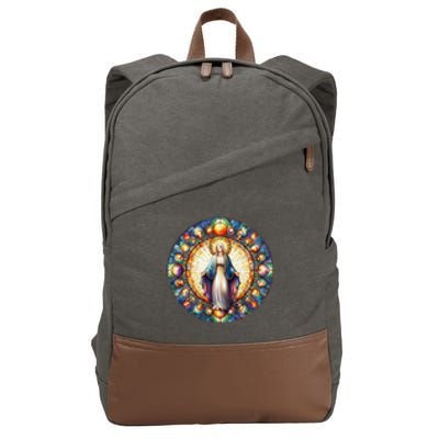 Mother Mary Stained Glass Collection: Mother Of God Jesus Christ Catholic Cotton Canvas Backpack