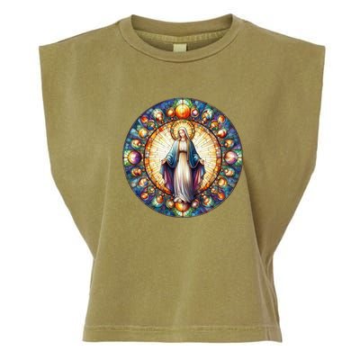 Mother Mary Stained Glass Collection: Mother Of God Jesus Christ Catholic Garment-Dyed Women's Muscle Tee