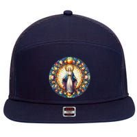 Mother Mary Stained Glass Collection: Mother Of God Jesus Christ Catholic 7 Panel Mesh Trucker Snapback Hat