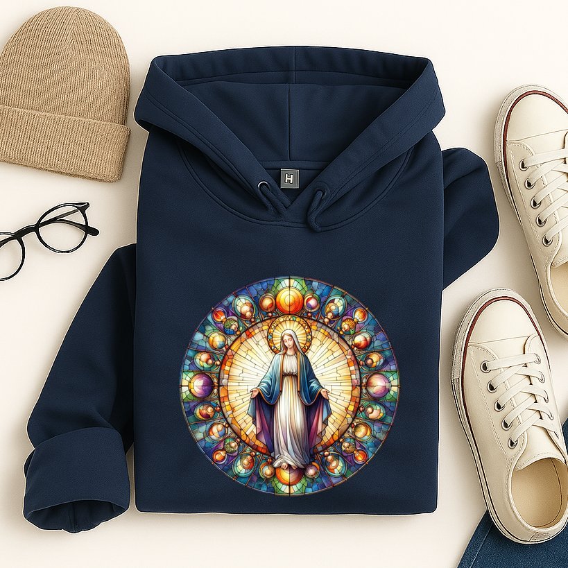 Mother Mary Stained Glass Collection: Mother Of God Jesus Christ Catholic Hoodie