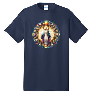 Mother Mary Stained Glass Collection: Mother Of God Jesus Christ Catholic Tall T-Shirt